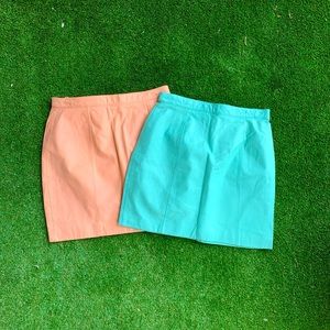 Vintage Leather & Fur Company peach and teal mini leather skirt bundle